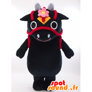 Maskot Hanada May Taro černá kráva a červené, velmi úspěšný - MASFR26053 - Yuru-Chara japonské Maskoti