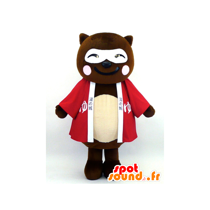 ポンギルくんのマスコット、茶色と白のテディベア-MASFR26062-日本のゆるキャラのマスコット