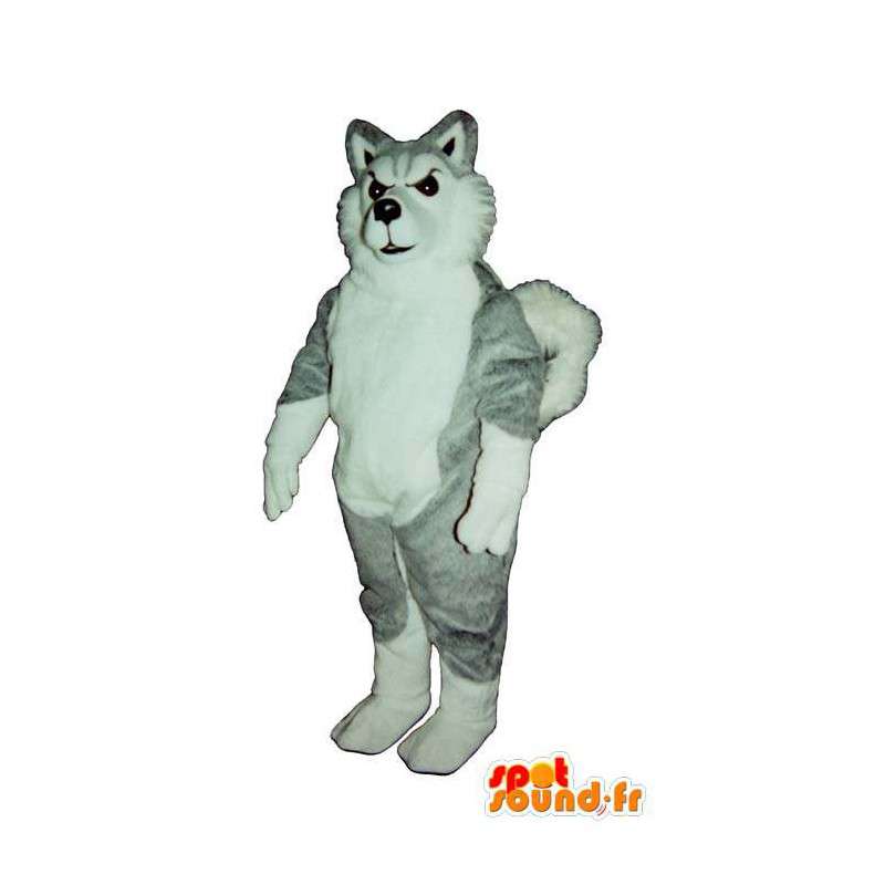 Mascotte de husky gris et blanc. Costume de chien loup - MASFR006876 - Mascottes de chien