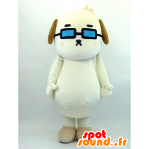 Mascotte de Boretta, chien blanc avec des lunettes bleues - MASFR26073 - Mascottes Yuru-Chara Japonaises