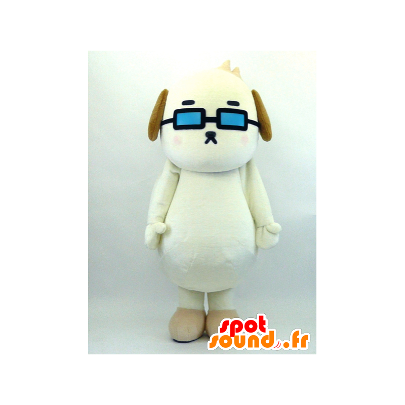 Mascot Boretta, weißer Hund mit blauen Gläsern - MASFR26073 - Yuru-Chara japanischen Maskottchen