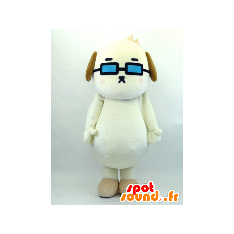 Mascotte de Boretta, chien blanc avec des lunettes bleues - MASFR26073 - Mascottes Yuru-Chara Japonaises