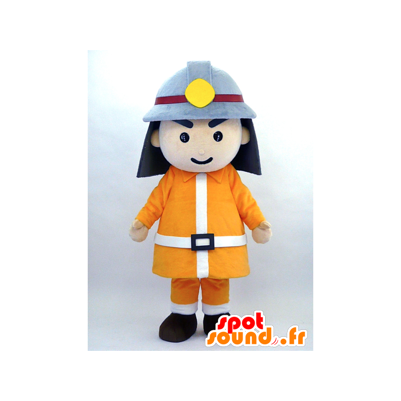 ShoFutoshiくんのマスコット、オレンジ色の制服を着た消防士-MASFR26075-日本のゆるキャラのマスコット