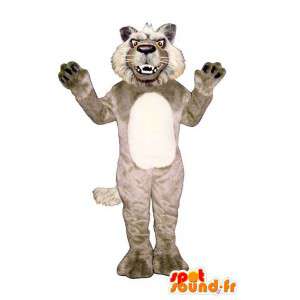 Mascotte de loup méchant, beige et blanc, tout poilu - MASFR006877 - Mascottes Loup