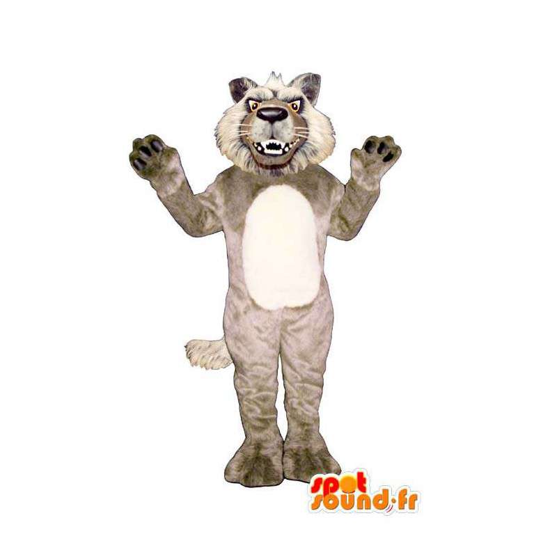 Mau mascote lobo, bege e branco, todo peludo - MASFR006877 - lobo Mascotes