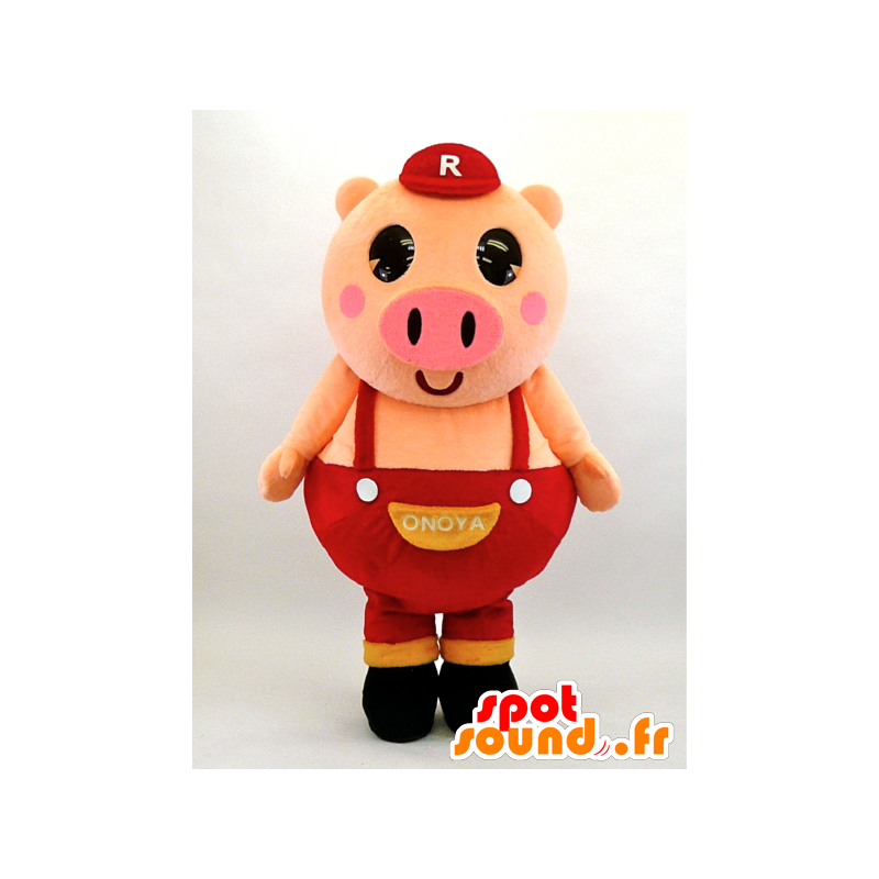 Futoshi Maskottchen, großes Schwein in roten Overalls - MASFR26077 - Yuru-Chara japanischen Maskottchen