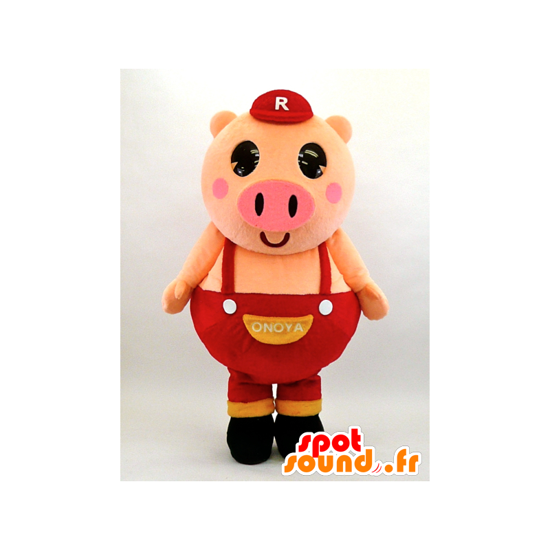 Futoshi mascotte, grote varken in rode overalls - MASFR26077 - Yuru-Chara Japanse Mascottes