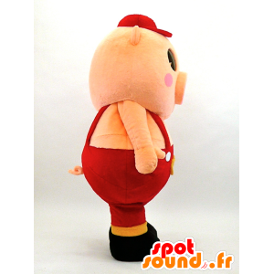 Futoshi Maskottchen, großes Schwein in roten Overalls - MASFR26077 - Yuru-Chara japanischen Maskottchen
