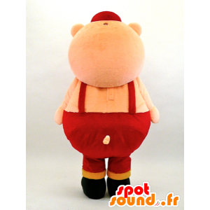 Futoshi Maskottchen, großes Schwein in roten Overalls - MASFR26077 - Yuru-Chara japanischen Maskottchen