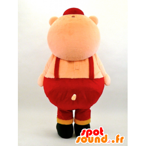 Futoshi Maskottchen, großes Schwein in roten Overalls - MASFR26077 - Yuru-Chara japanischen Maskottchen