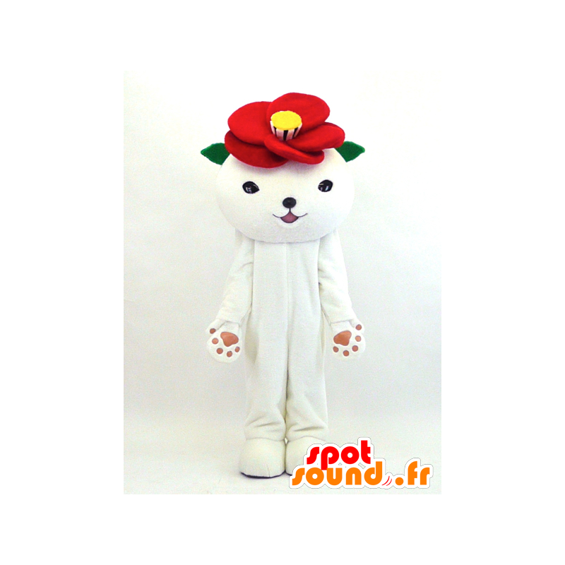 Mascota Tsubakineko, oso polar, con una flor en su cabeza - MASFR26080 - Yuru-Chara mascotas japonesas