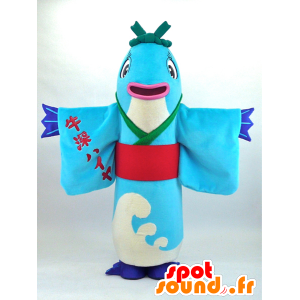 Mascotte de Akane-chan, poisson bleu avec une tunique asiatique - MASFR26083 - Mascottes Yuru-Chara Japonaises