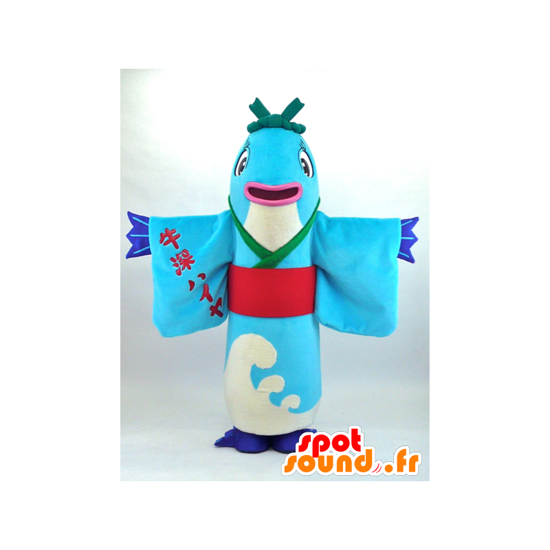 Akane-chan Maskottchen, blauer Fisch mit asiatischen Tunika - MASFR26083 - Yuru-Chara japanischen Maskottchen