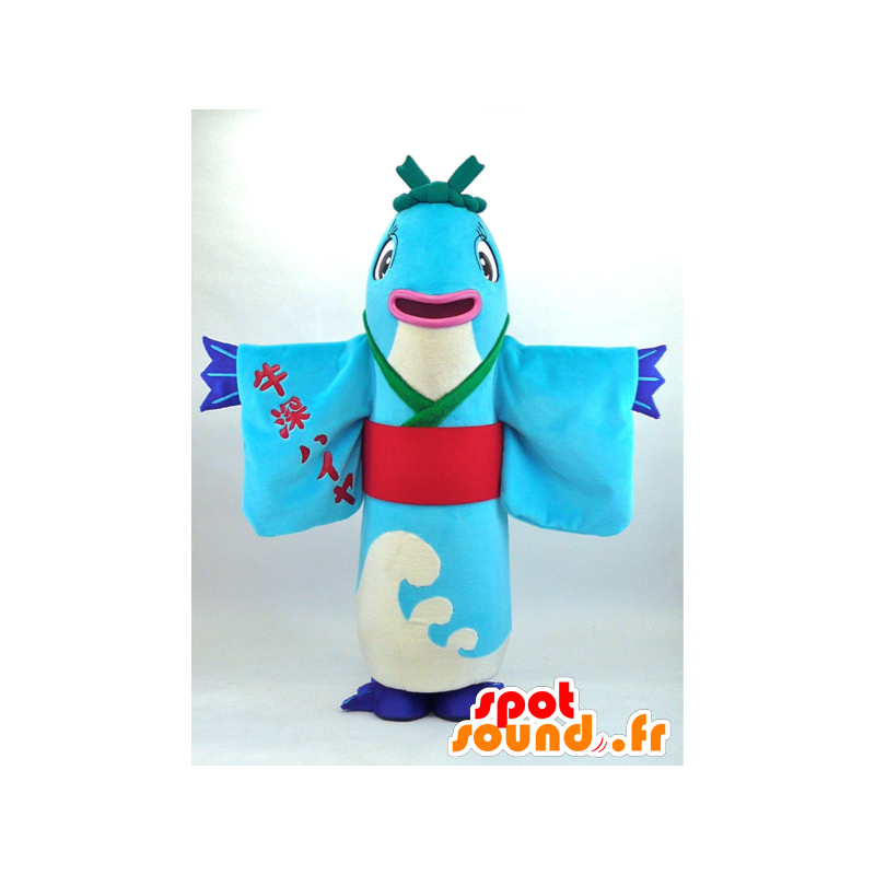 Akane-chan maskot, blå fisk med en asiatisk tunika - Spotsound