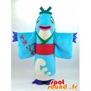 Akane-chan Maskottchen, blauer Fisch mit asiatischen Tunika - MASFR26083 - Yuru-Chara japanischen Maskottchen