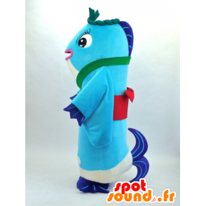 Akane-chan mascot, blue fish with Asian tunic - MASFR26083 - Yuru-Chara Japanese mascots