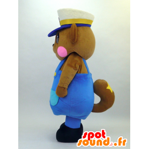 Paul-kun maskot, brun egern i blå overall - Spotsound maskot