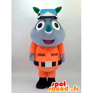 Maskot Bou Sai-kun, noshörning i orange uniform - Japanska Yuru-Chara maskotar - MASFR26089 - SpotSound.fr