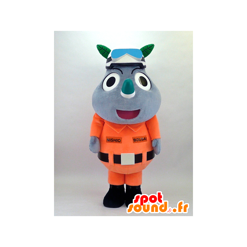 Maskotti Bou Sai-kun, oranssi yhtenäinen sarvikuono - MASFR26089 - Mascottes Yuru-Chara Japonaises