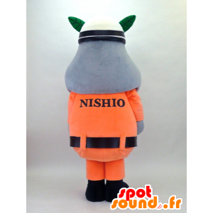 Mascotte de Bou Sai-kun, rhinocéros en uniforme orange - MASFR26089 - Mascottes Yuru-Chara Japonaises
