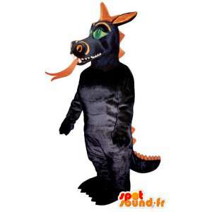 Mascota dragón negro y naranja. Traje del dragón - MASFR006882 - Mascota del dragón