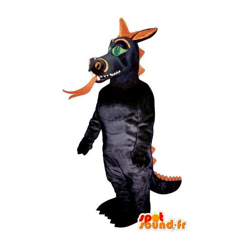 Drago mascotte nero e arancio. Drago costume - MASFR006882 - Mascotte drago