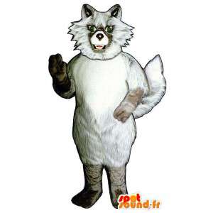 Mascot bílá a béžová vlk, zatímco chlupatý - MASFR006885 - vlk Maskoti