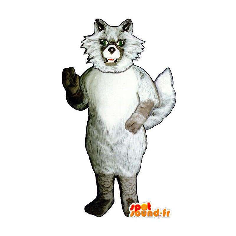 Mascotte de loup blanc et beige, tout poilu - MASFR006885 - Mascottes Loup