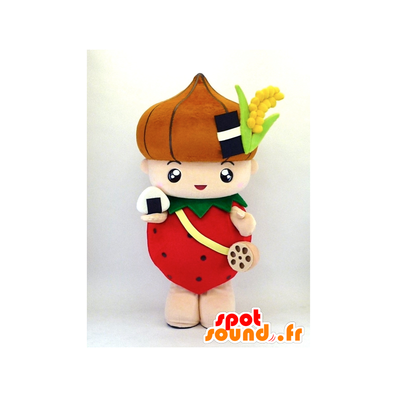 Mascot Shiraishi Minori-Chan, in Erdbeere und Zwiebeln gekleidet - MASFR26104 - Yuru-Chara japanischen Maskottchen