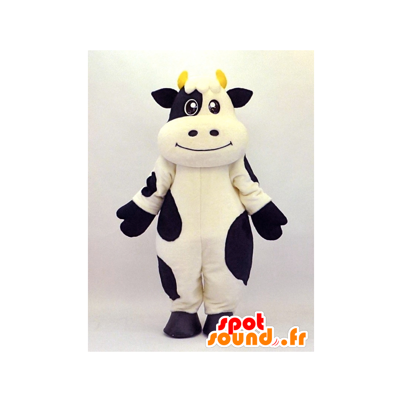 Mascot Βοοειδή-κουν, μαύρο και άσπρο αγελάδα με κέρατα - MASFR26109 - Yuru-Χαρά ιαπωνική Μασκότ