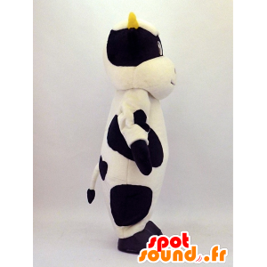 Nötkreatur-maskot, vit och svart ko med horn - Spotsound maskot