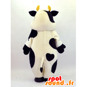 Kvæg-kun maskot, hvid og sort ko med horn - Spotsound maskot