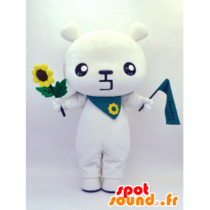 Kitakyushu mascotte, sopportare con una bandiera e un girasole - MASFR26112 - Yuru-Chara mascotte giapponese