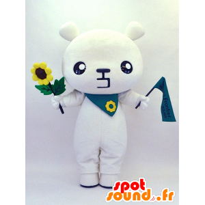 Maskot Kitakyushu, medvěd s vlajkou a slunečnice - MASFR26112 - Yuru-Chara japonské Maskoti