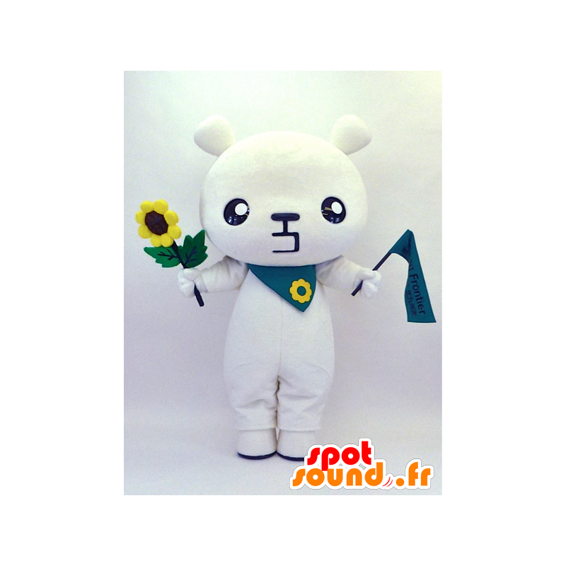 Kitakyushu mascota, oso con una bandera y un girasol - MASFR26112 - Yuru-Chara mascotas japonesas