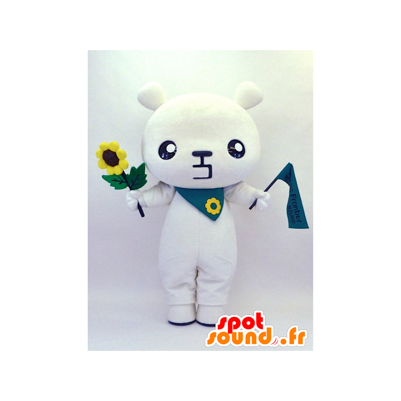 Kitakyushu mascotte, sopportare con una bandiera e un girasole - MASFR26112 - Yuru-Chara mascotte giapponese