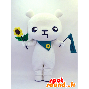 Mascot Kitakyushu, urso com uma bandeira e um girassol - MASFR26112 - Yuru-Chara Mascotes japoneses