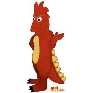 Rød og gul dinosaur maskot, ondskabsfuld - Spotsound maskot
