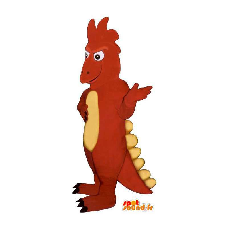 Mascotte de dinosaure rouge et jaune, malicieux - MASFR006889 - Mascottes Dinosaure