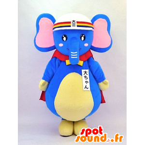 Dai-chan maskot, blå elefant med röd kappa - Spotsound maskot