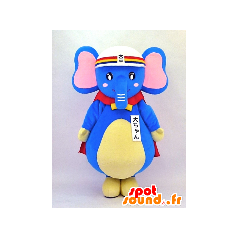 Dai-chan mascot, blue elephant with a red cape - MASFR26118 - Yuru-Chara Japanese mascots