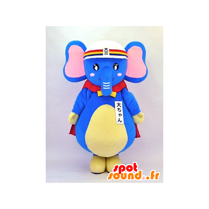Dai-chan maskot, blå elefant med röd kappa - Spotsound maskot