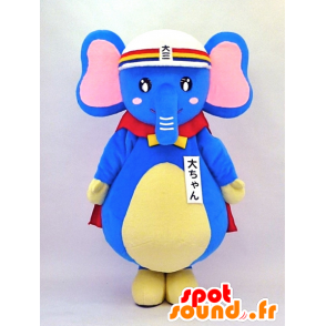 Mascotte de Dai-chan, éléphant bleu avec une cape rouge - MASFR26118 - Mascottes Yuru-Chara Japonaises