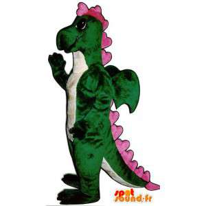 Mascotte del dinosauro verde e rosa con cuori - MASFR006890 - Dinosauro mascotte