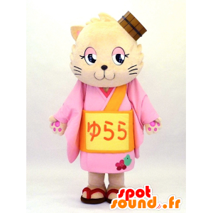 Yupa maskot, kat i lyserødt tøj - Spotsound maskot kostume