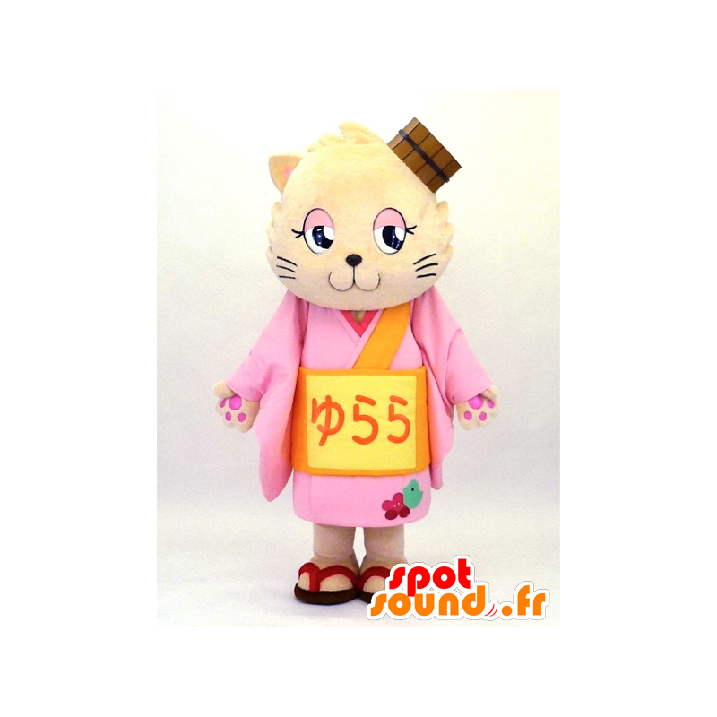ゆるキャラのマスコット、ピンクの衣装を着た猫-MASFR26122-日本のゆるキャラのマスコット
