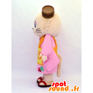 ゆるキャラのマスコット、ピンクの衣装を着た猫-MASFR26122-日本のゆるキャラのマスコット