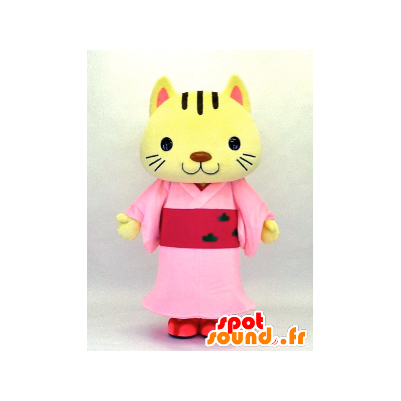 Mascotte de Konyan, chat en robe rose - MASFR26125 - Mascottes Yuru-Chara Japonaises