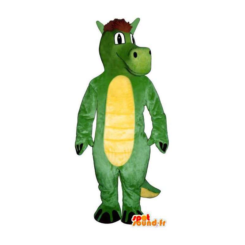 Grøn og gul dinosaur maskot. Dragon kostume - Spotsound maskot