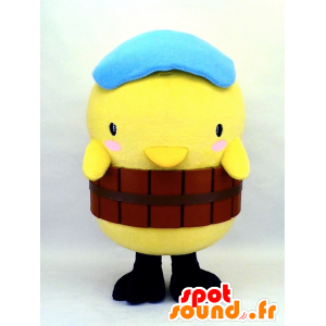 Mascotte de Yu-Tsupi, poussin jaune avec un béret bleu - MASFR26129 - Mascottes Yuru-Chara Japonaises